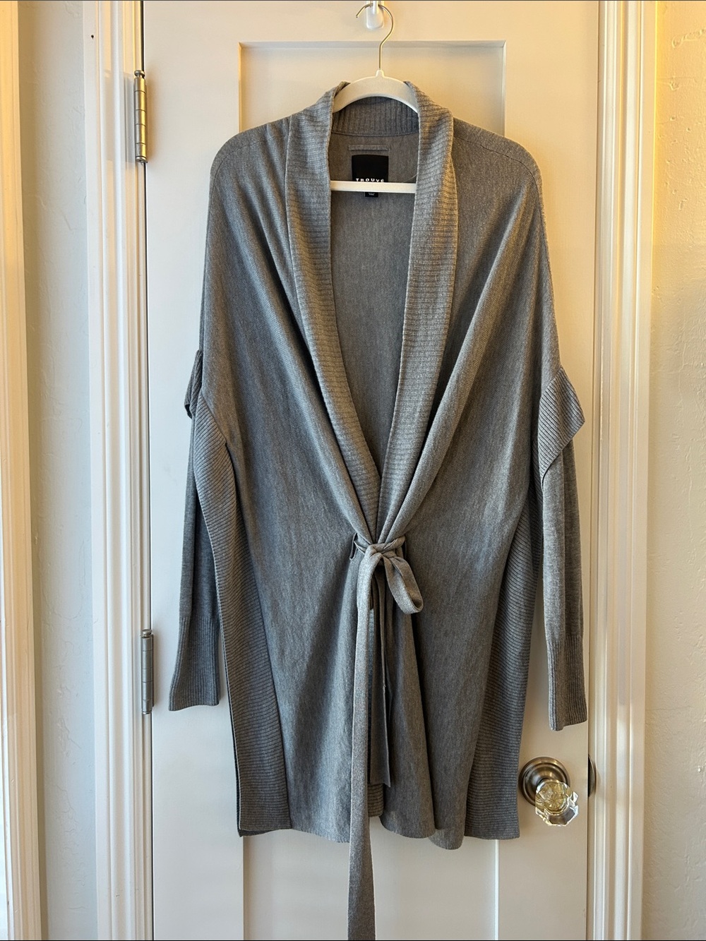 Light Gray Tie-Waist Open Knit Cardigan
